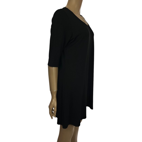 Eileen Fisher Size L Black Trapeze Tent Dress Short Sleeves Viscose/Spandex - Picture 4 of 5